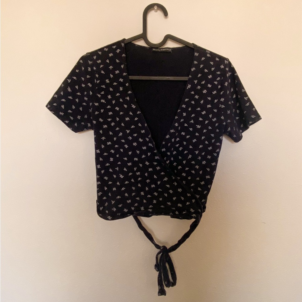 Brandy Melville Blue Floral Wrap Tee